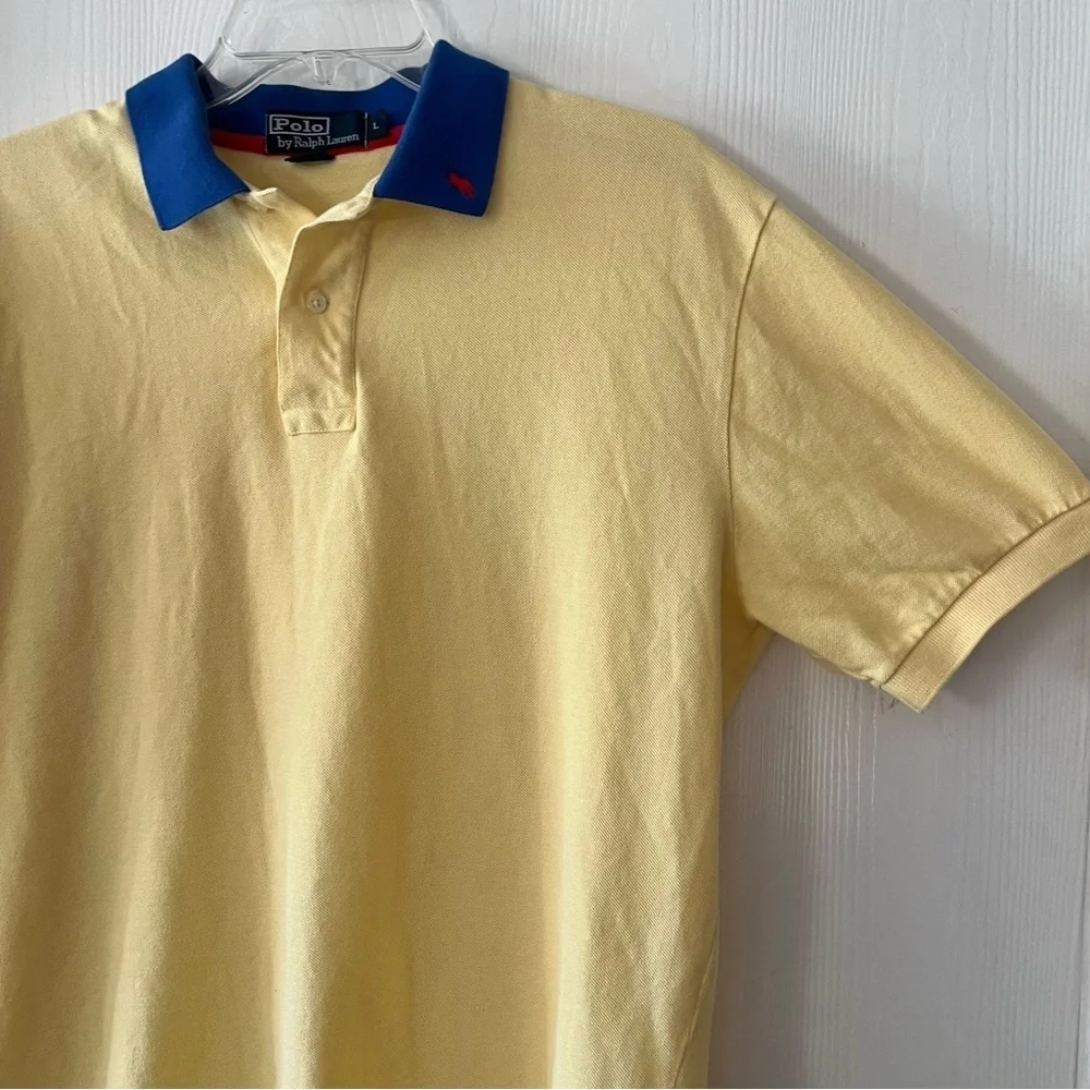 Polo by Ralph Lauren Vintage Pastel Yellow Polo with Blue Collar